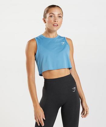 Gymshark Training Crop Ženske Majica Bez Rukava Plave | HR 3250MQZ